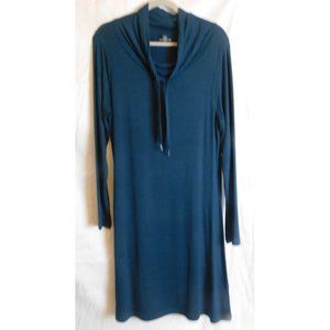 T by Talbots Soft Terry Cowl Neck Shift Dress Teal Blue Athleisure Comfy Medium